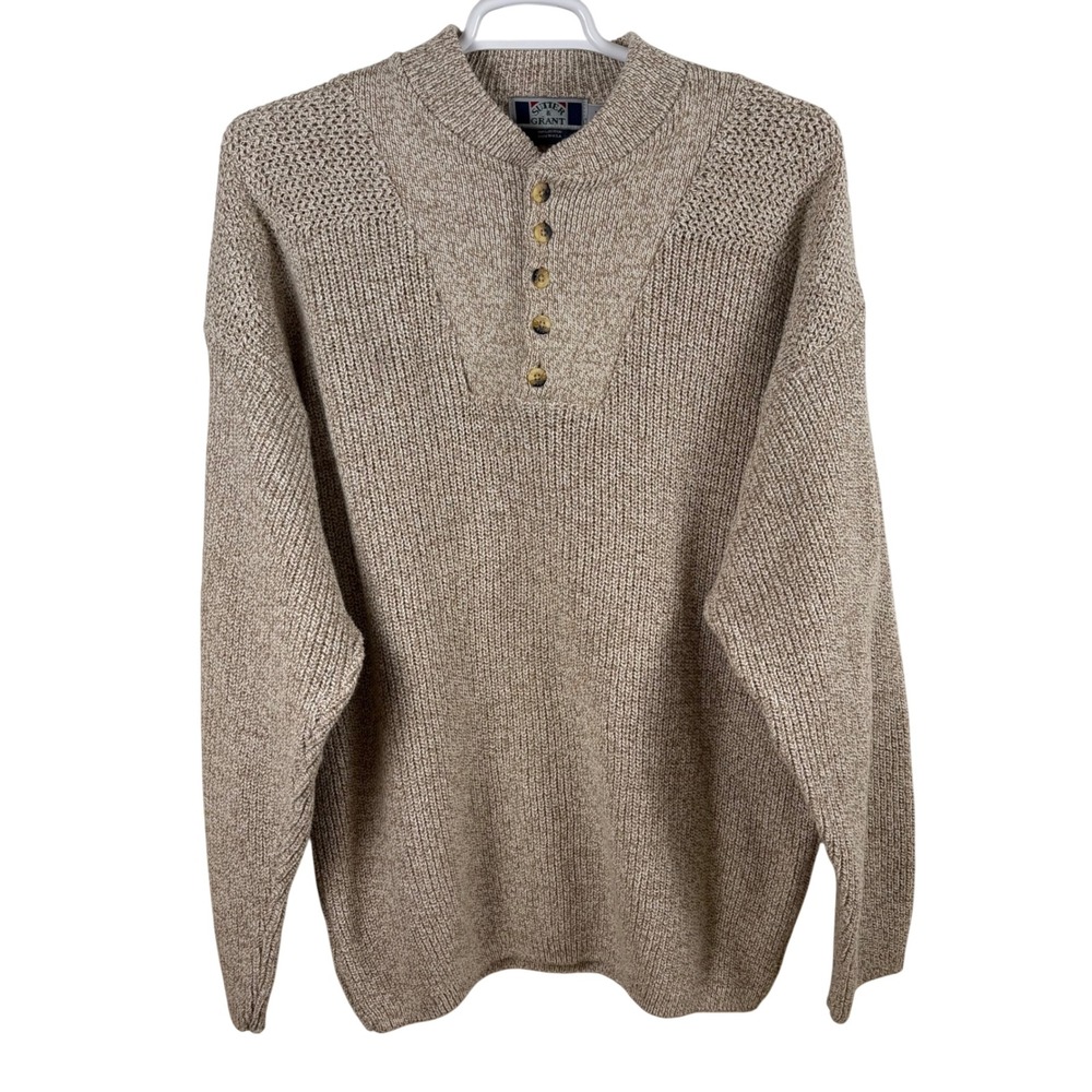 Vtg Sutter & Grant Henley Sweater XLT 100% Cotton Chunky Grandpa Retro Granola